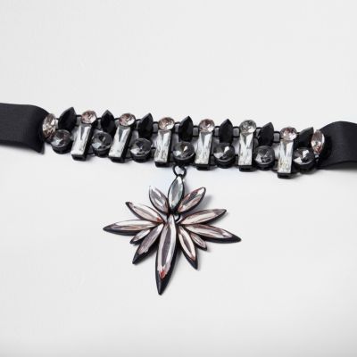 Black crystal star drop choker necklace